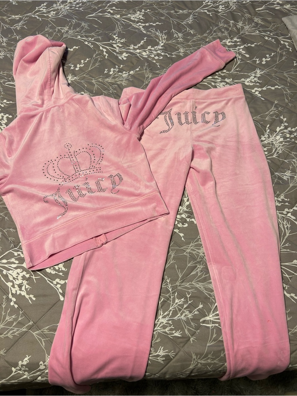 Juicy Couture Pink Velour Rhinestone Crown & Logo Track Set